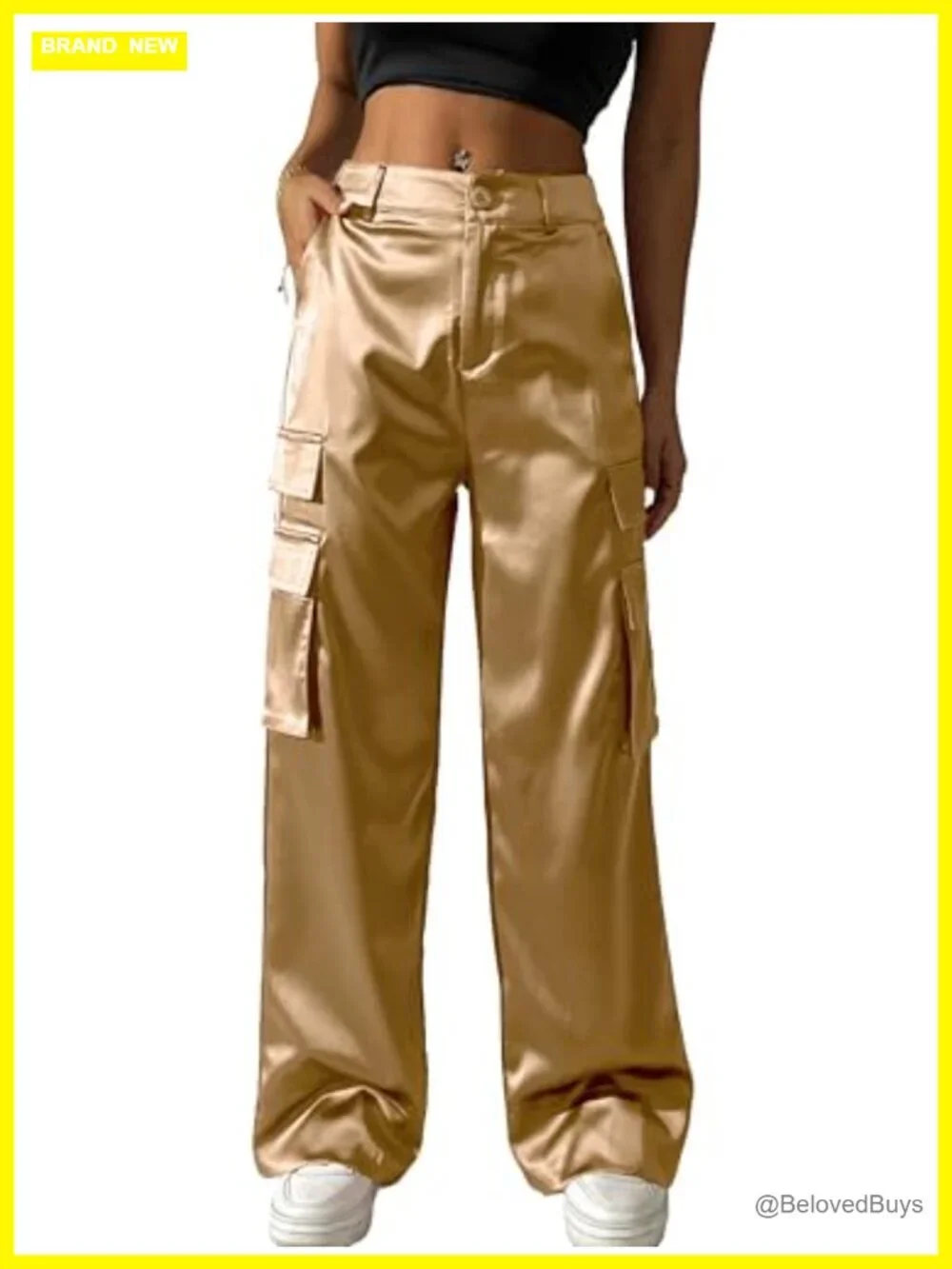 Womens Cargo Pants Baggy High Waisted Straight Wide Leg Pockets Streetwear